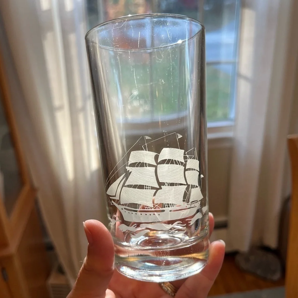 Vintage Schooner Sailing Ship Tumblers Glasses 12 oz. set of Two